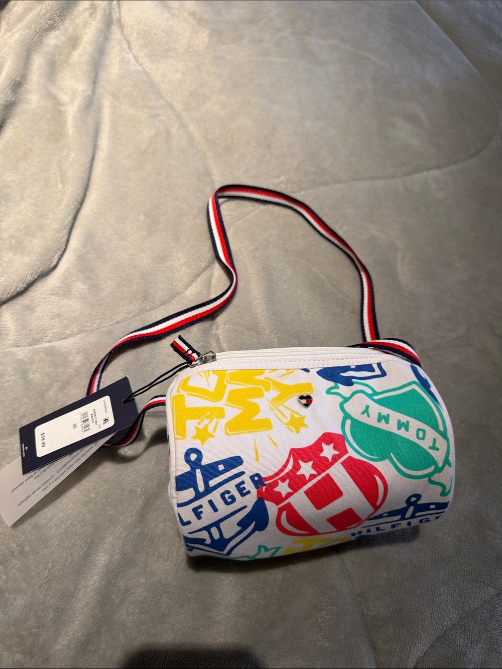 Tommy Hilfiger White Multi-Color Logo Print Crossbody bag